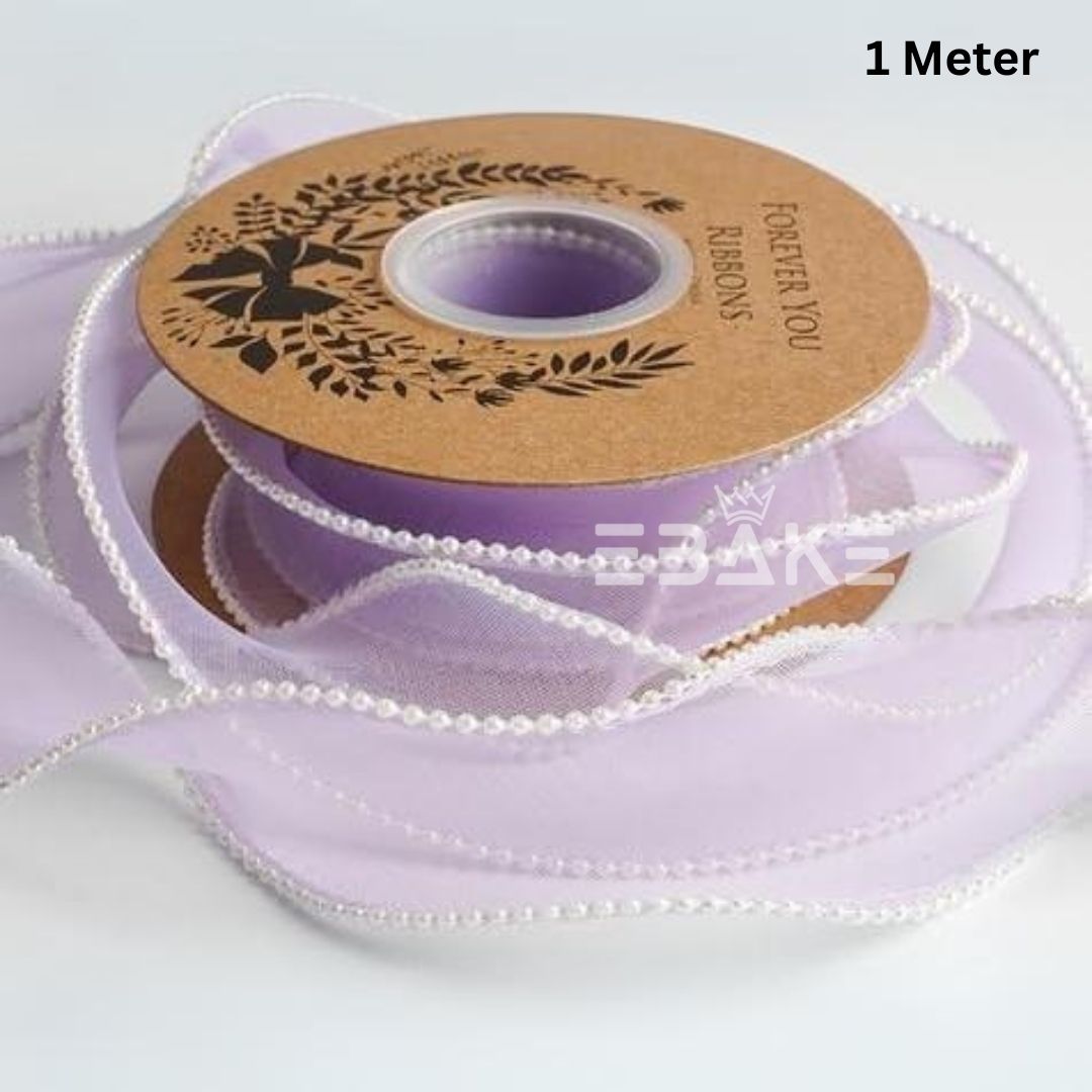 Pearl Net Organza Lavender Ribbon / Organza Moti Ribbon 2 Inch