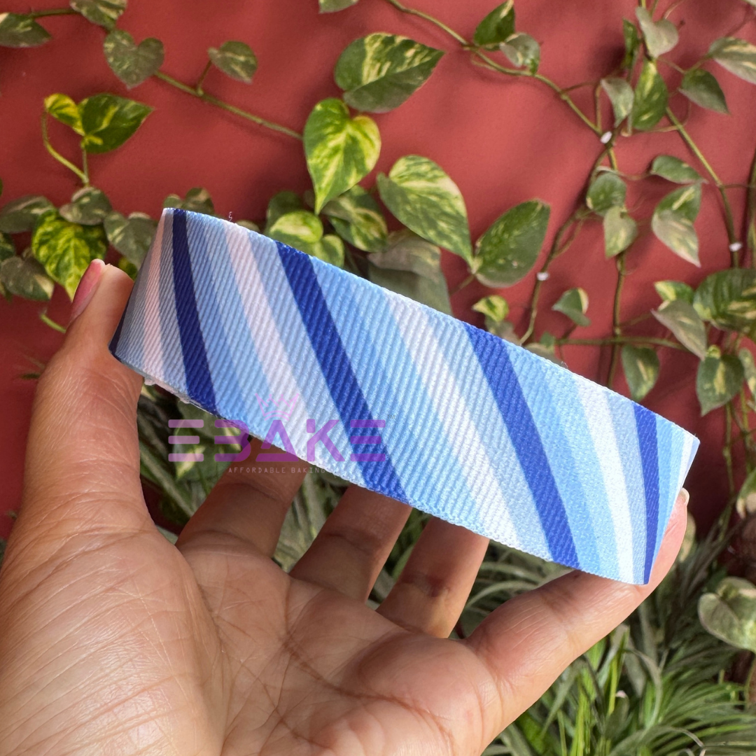 Stripes Printed Blue Grosgrain Ribbon