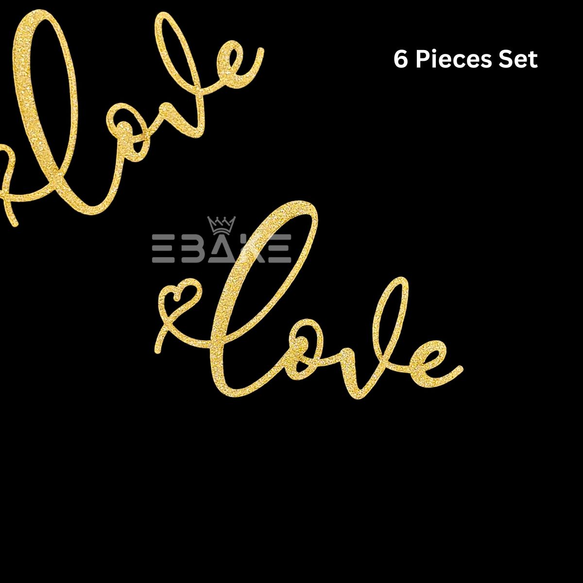 Love Cutout/Topper Gold Glitter (Set of 6) MDF