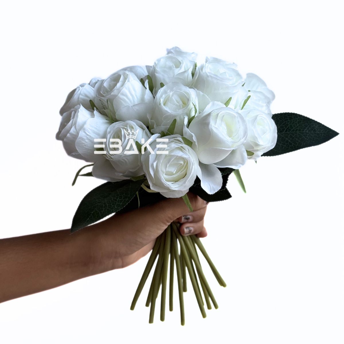 A1523 Artificial Rose Bouquet/Rose Bunch Bridal Bouquet (White) 18 Roses