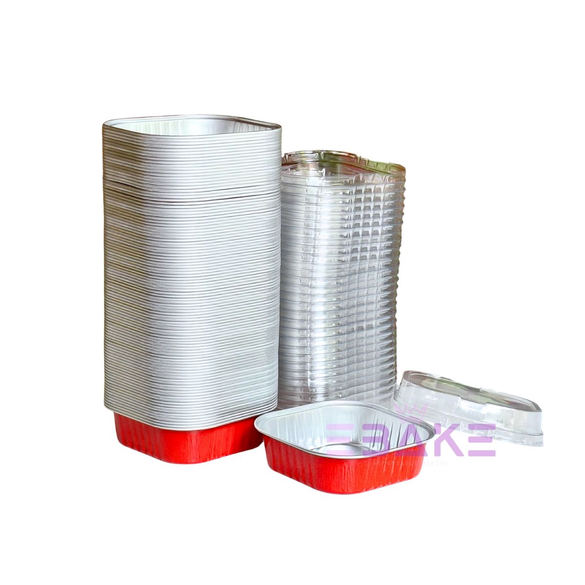 Aluminium  Foil Square Baking Cup With Lid (Red)