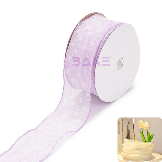 Dots Printed Sheer Chiffon Wrinkle Ribbon  2.5 CM - 10 Yards (Lavender)