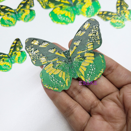 Paper Butterflies With Glitter Detailing Foldable - Green & Yellow (Set of 10 Pieces)
