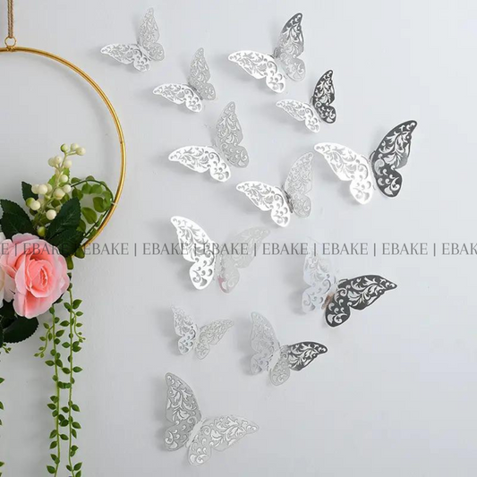 Reversible Paper Butterflies Silver (Set Of 12 Pieces)