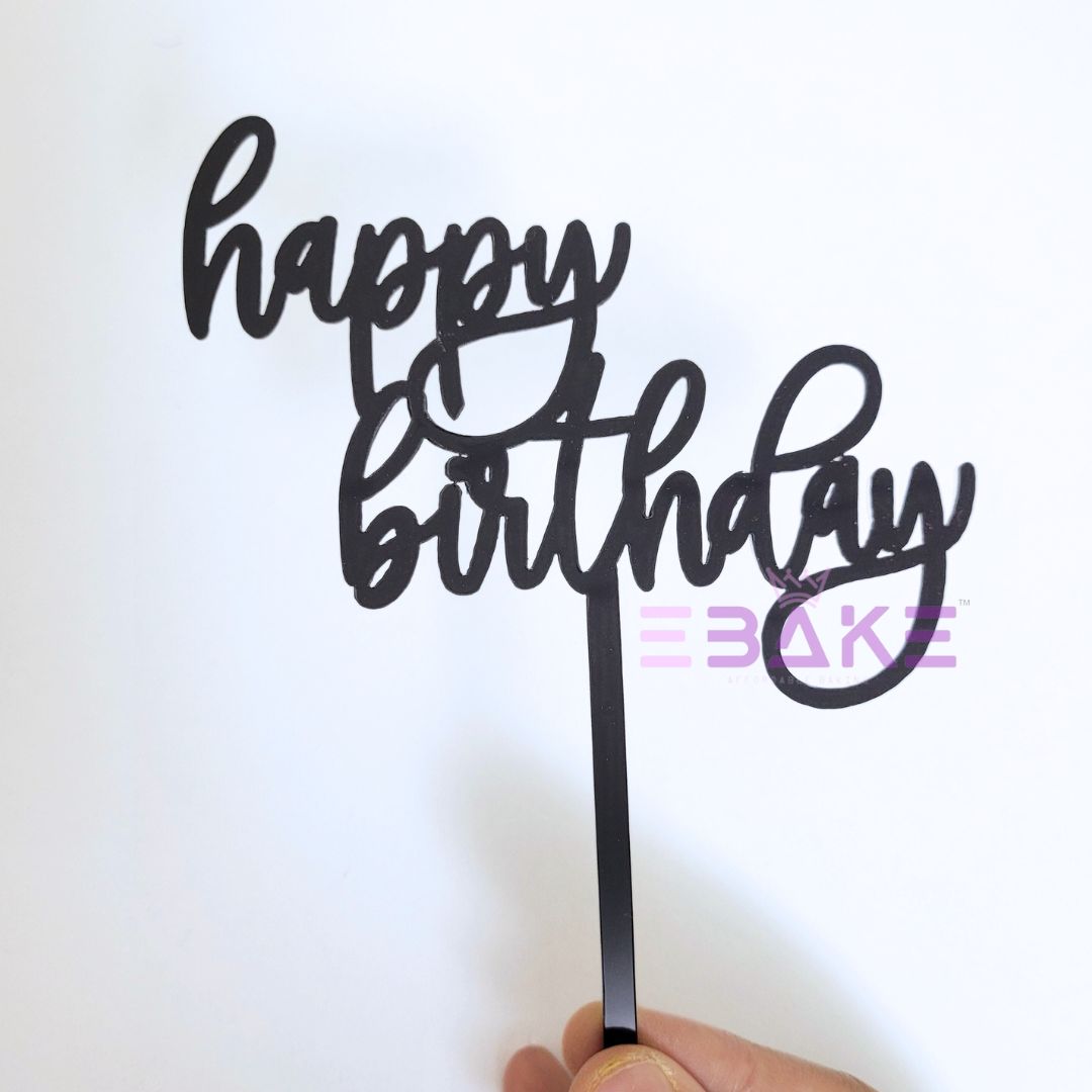 Happy Birthday Cake Topper Black