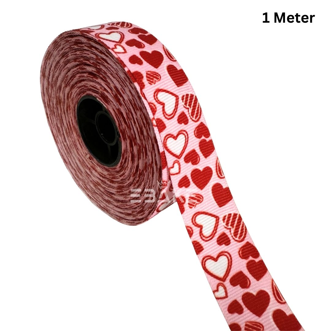 Hearts Printed Grosgrain Ribbon Red & White