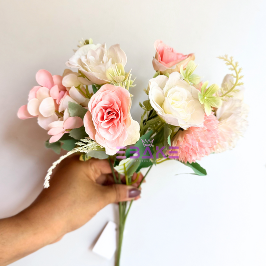 A1468 Mixed Flower Bunch With Fillers (Rose & Dahlia) Pink & Off White