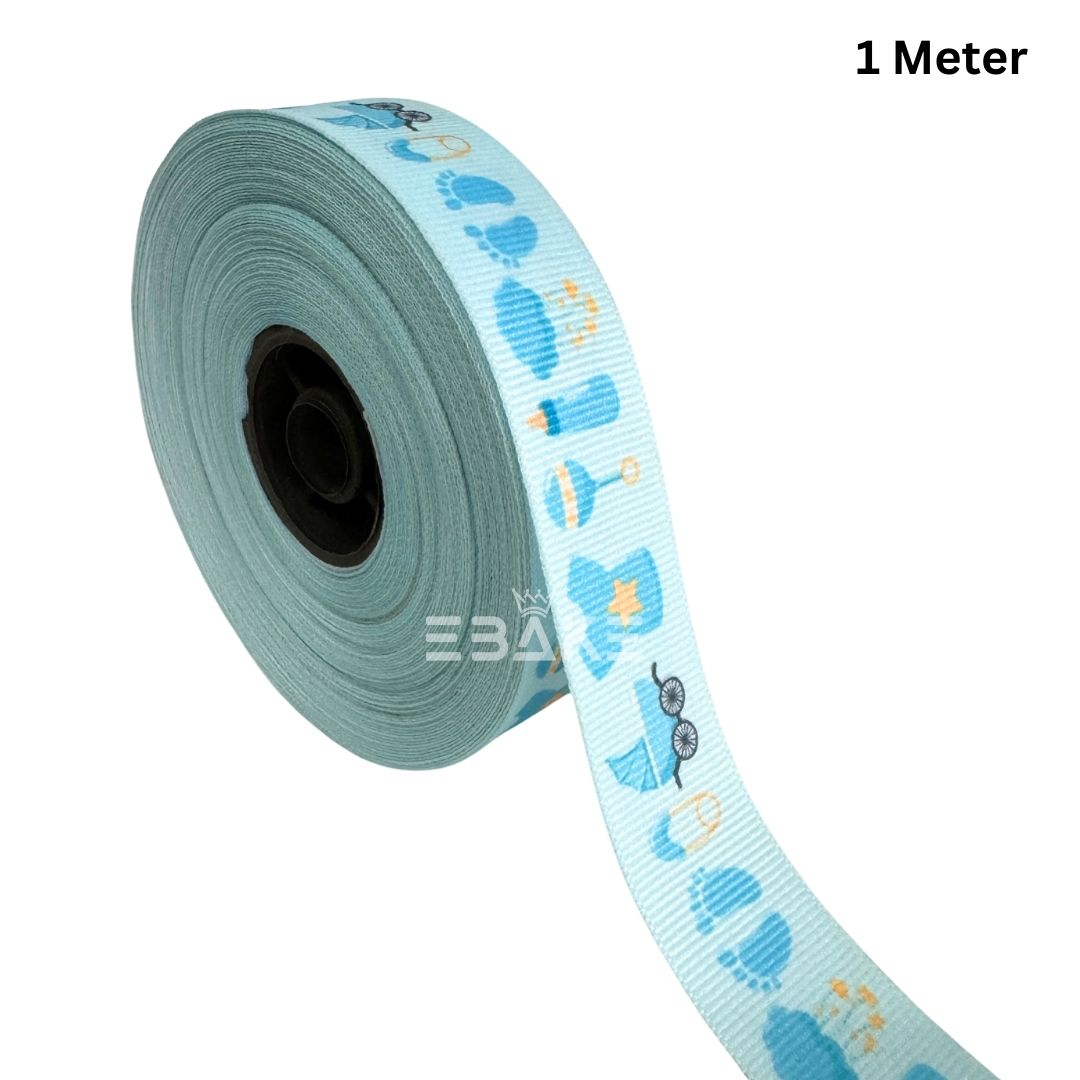 Baby Shower Printed Blue Grosgrain Ribbon