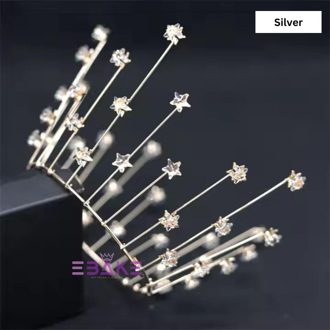 Large Premium Stars Cake Crown/Tiara - Silver