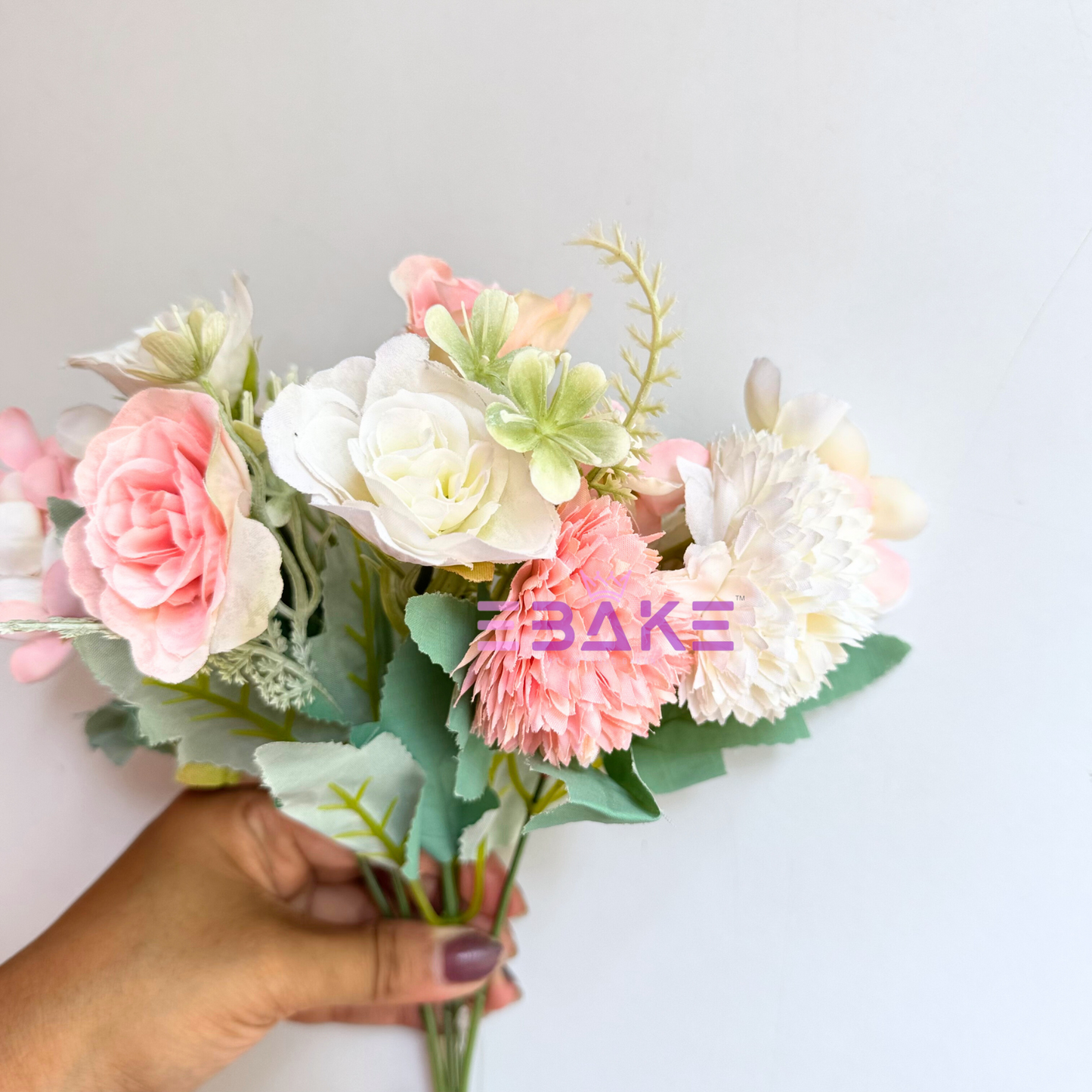 A1468 Mixed Flower Bunch With Fillers (Rose & Dahlia) Pink & Off White