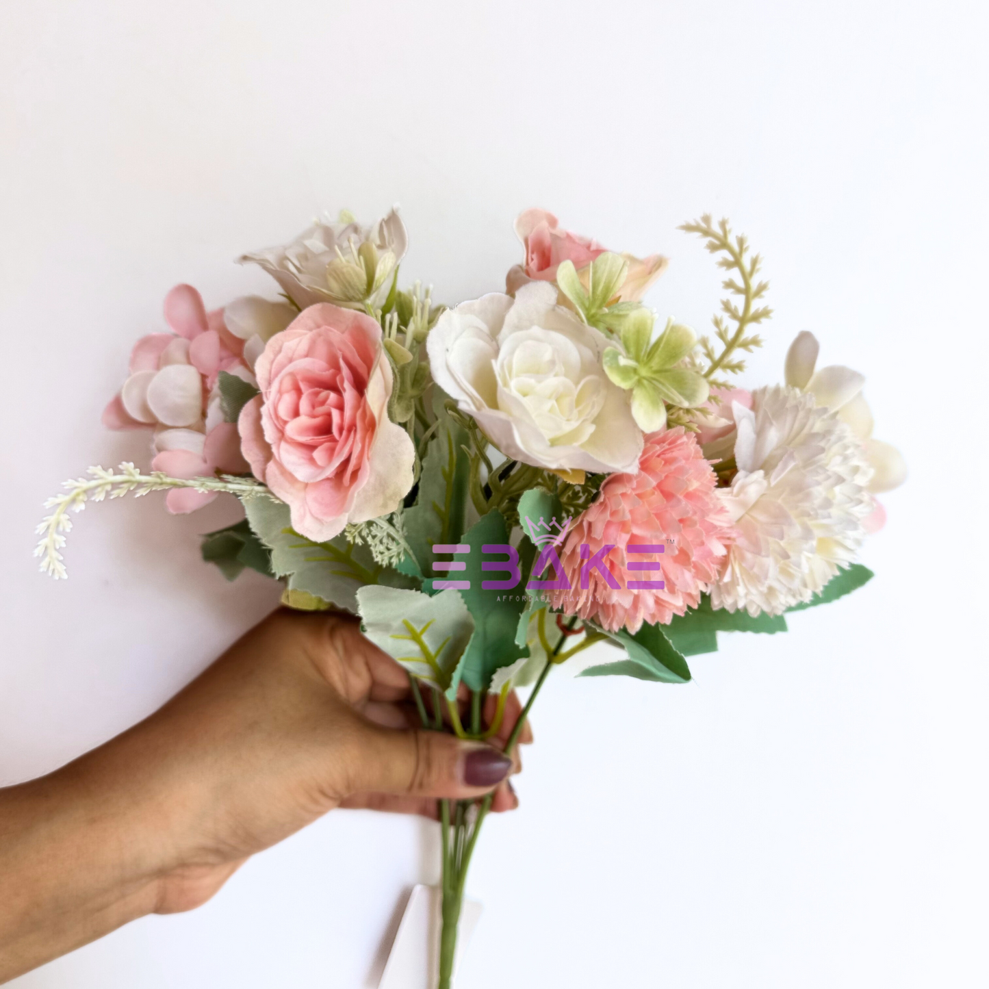 A1468 Mixed Flower Bunch With Fillers (Rose & Dahlia) Pink & Off White