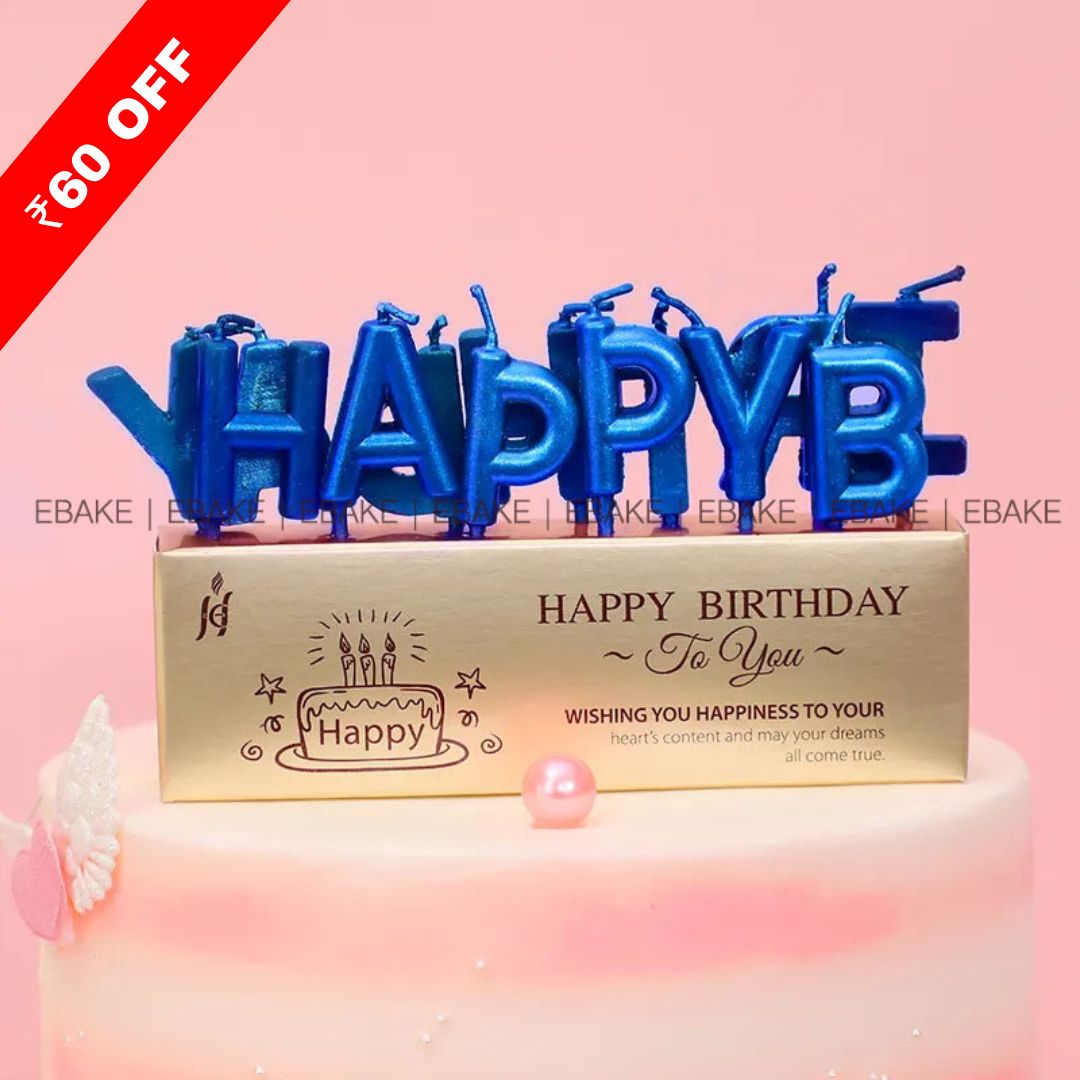 HAPPY BIRTHDAY Letter Candle Set - Blue Metallic