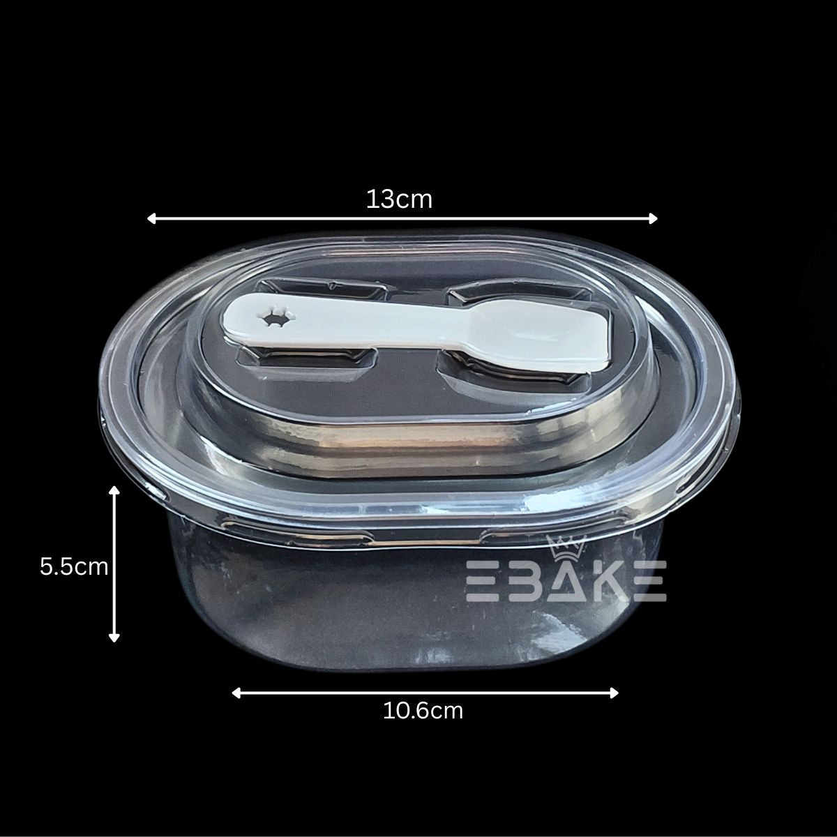 Mini Oval PET Plastic Disposable Clear Container With Lid & Spoon For Desserts