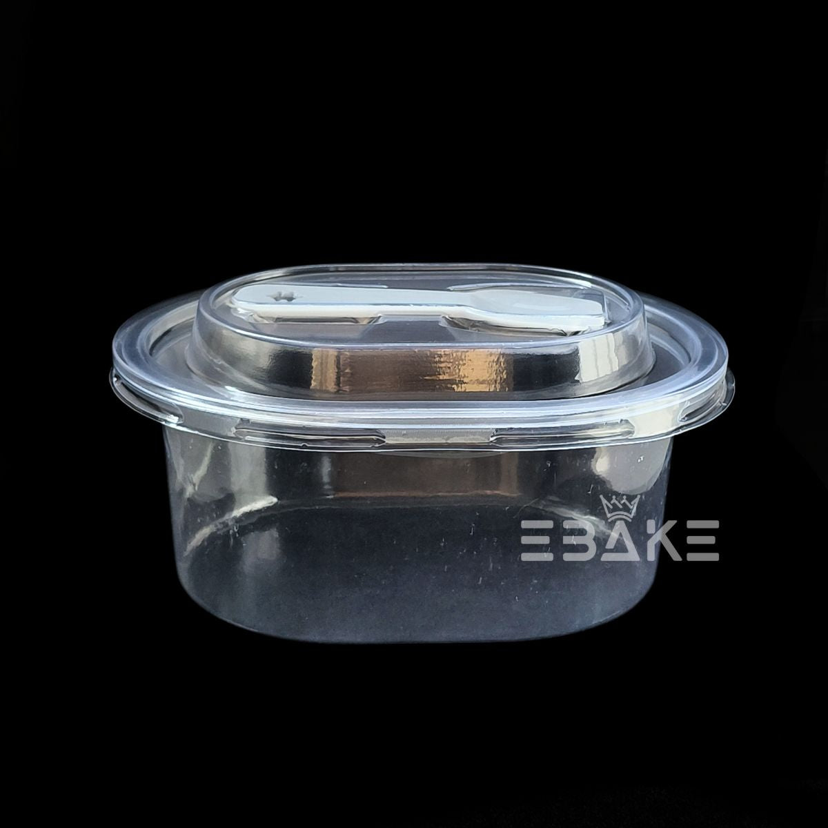 Mini Oval PET Plastic Disposable Clear Container With Lid & Spoon For Desserts