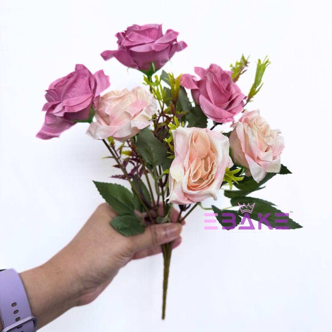 A1262 Pink & Mauve Rose Bunch (6 Roses With Fillers)