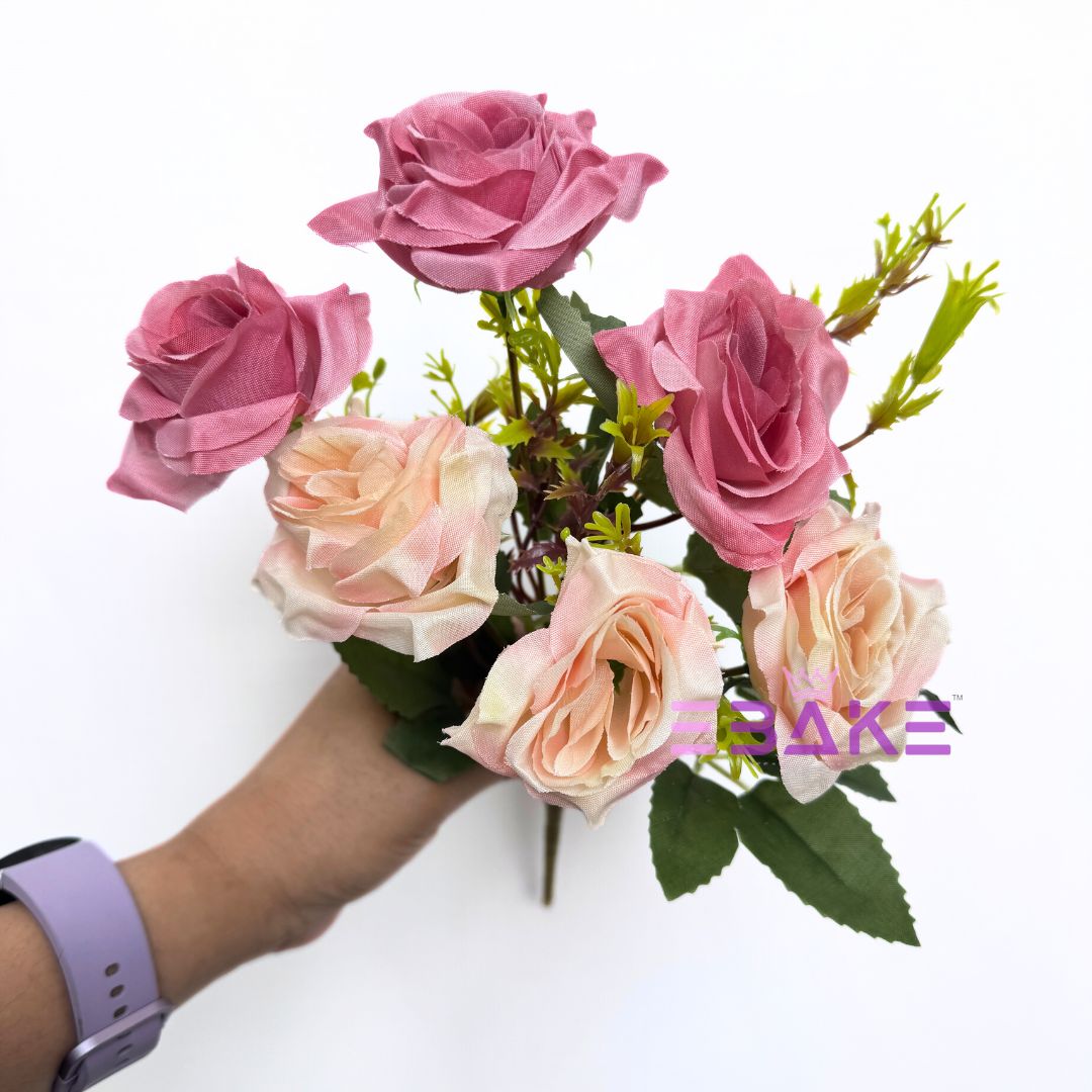 A1262 Pink & Mauve Rose Bunch (6 Roses With Fillers)