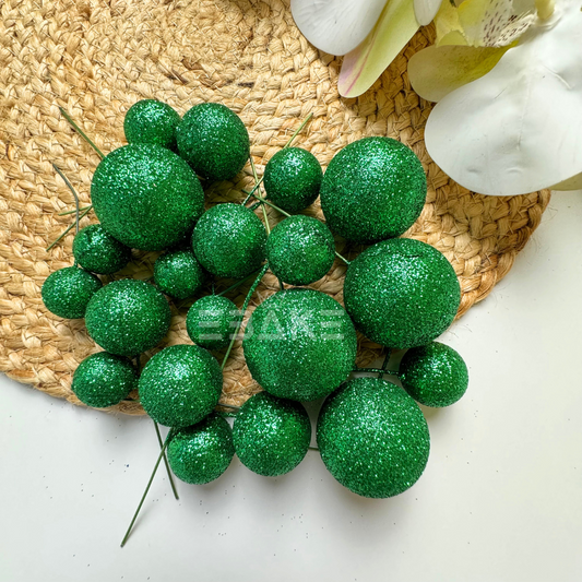 Green Glitter Faux Balls - Set Of 20 Pieces