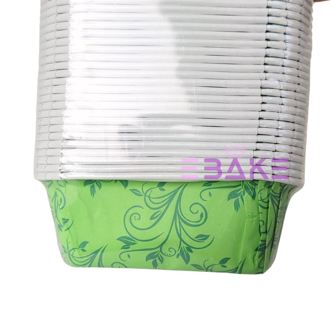 Printed Bake and Serve Mini Loaf Cake Mould Green(Set of 50 Pieces)