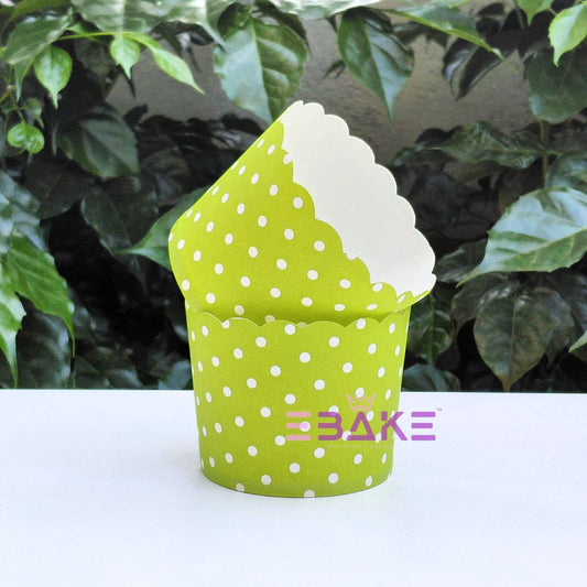 Polka Dot Printed Paper Muffin Cup- Set Of 50 Pieces Medium (Green)