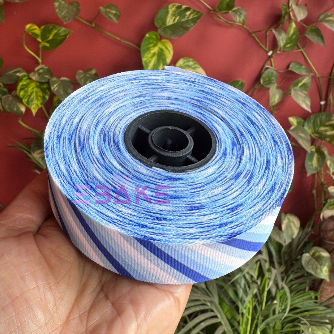 Stripes Printed Blue Grosgrain Ribbon