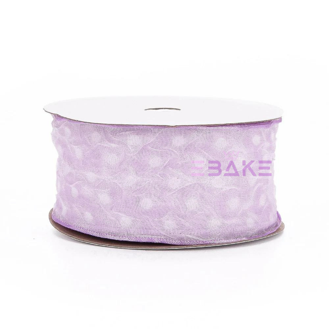 Dots Printed Sheer Chiffon Wrinkle Ribbon  2.5 CM - 10 Yards (Lavender)