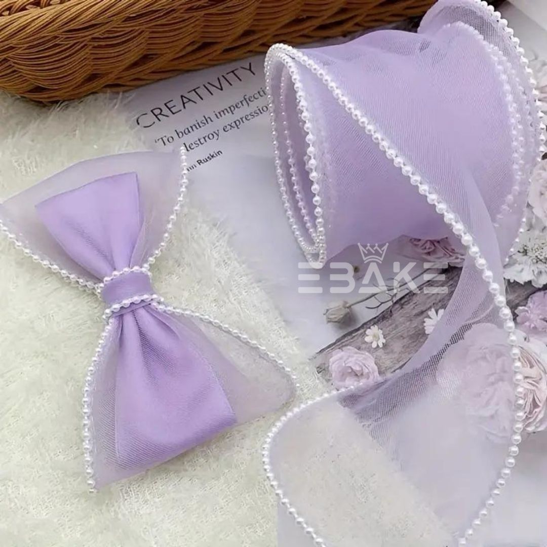 Pearl Net Organza Lavender Ribbon / Organza Moti Ribbon 2 Inch