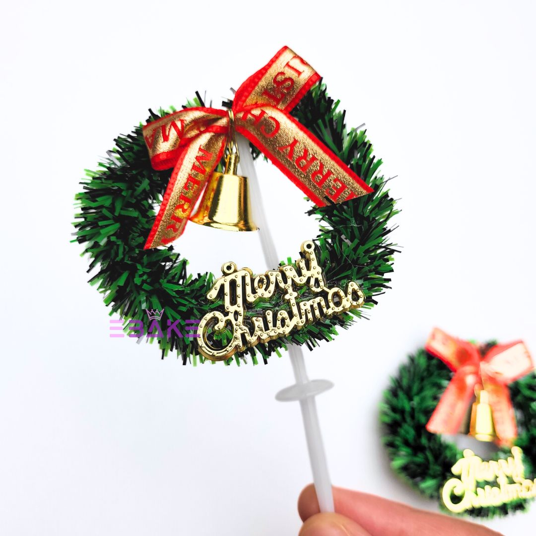 Merry Christmas Cake Topper Christmas Wreath Cake Decoration A1282