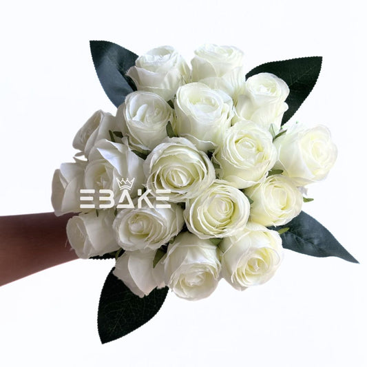 A1525 Artificial Rose Bouquet/Rose Bunch Bridal Bouquet (Off-White) 18 Roses