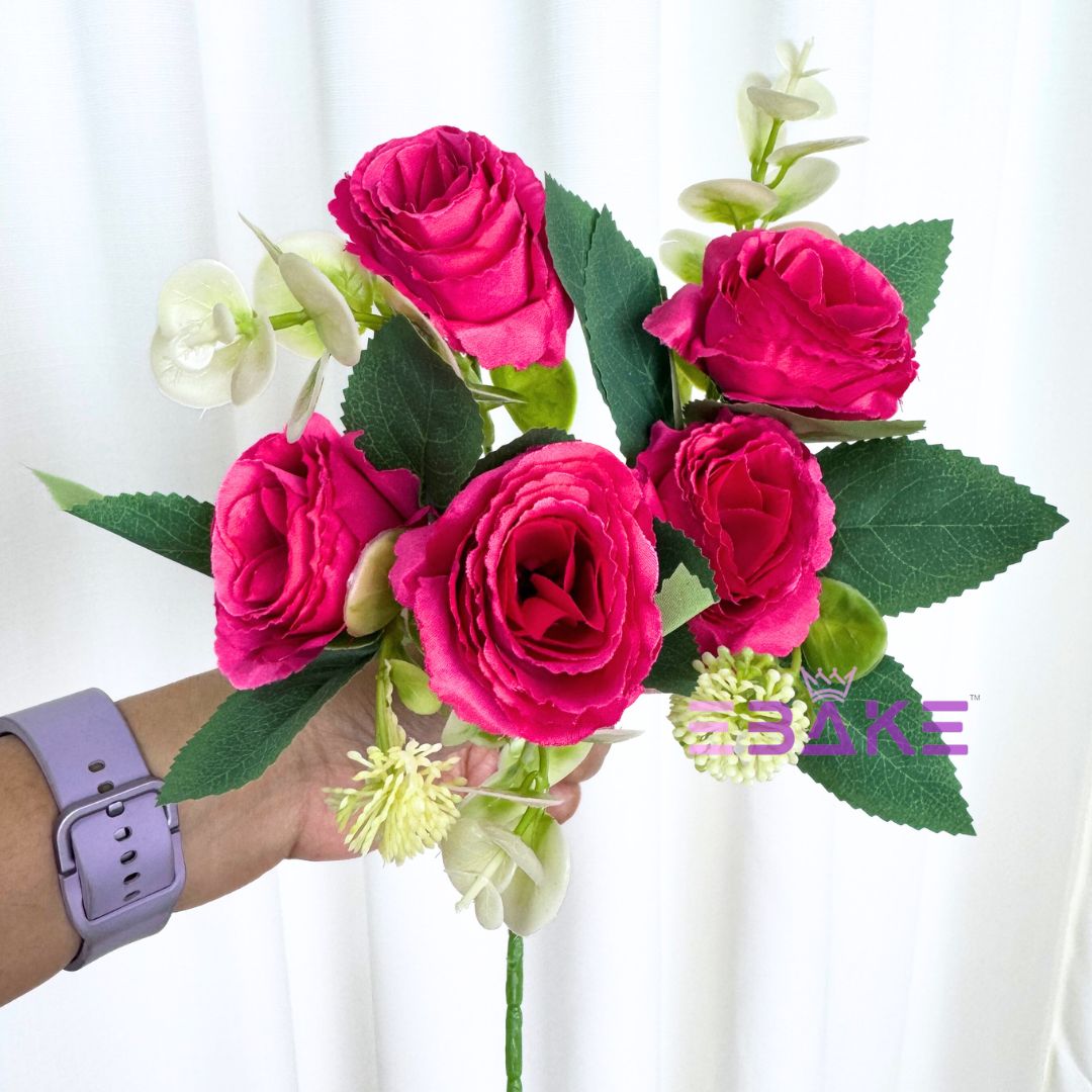 A1243 Hot Pink Rose Bunch (5 Roses With Fillers)