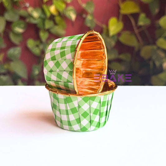 Imported Golden Lined Rolled Rim Muffin Cup / Cupcake Liners - Gingham Printed (Set of 25 pieces) Large