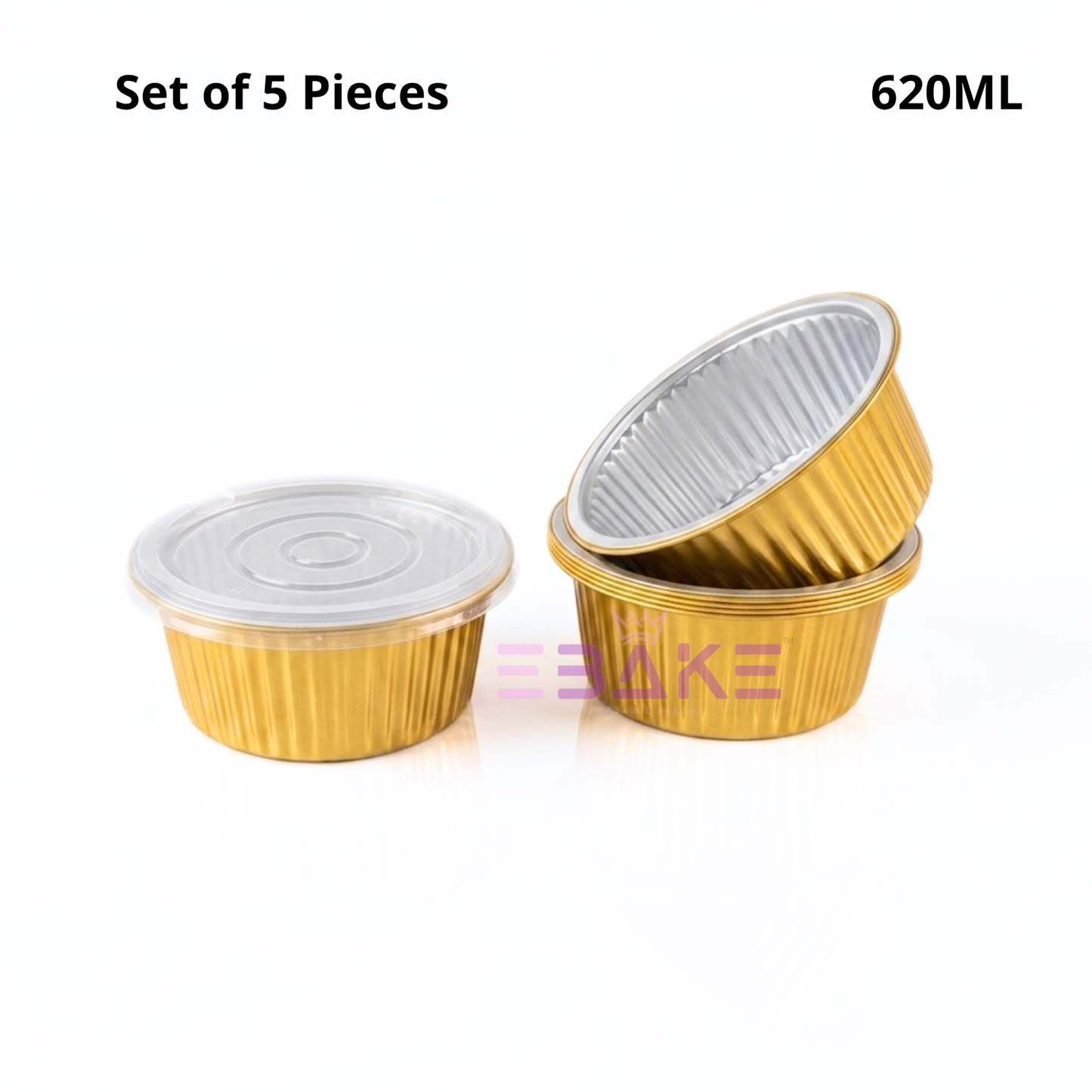 620ml Round Aluminium Foil Baking Cups With Lid Gold