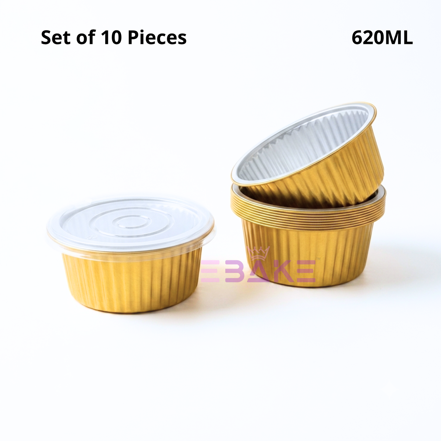 620ml Round Aluminium Foil Baking Cups With Lid Gold