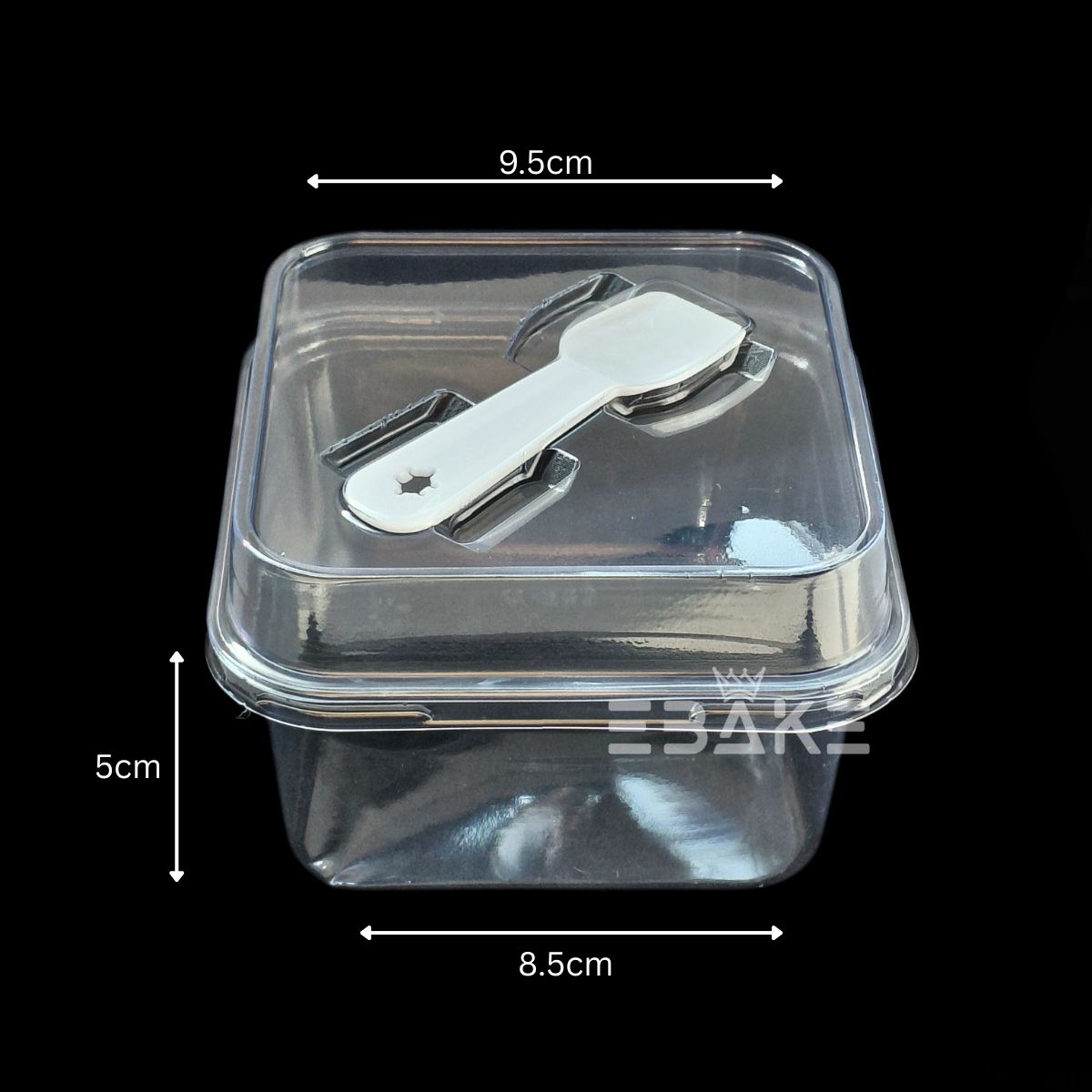 Rounded Square PET Plastic Disposable Clear Container With Lid & Spoon For Desserts
