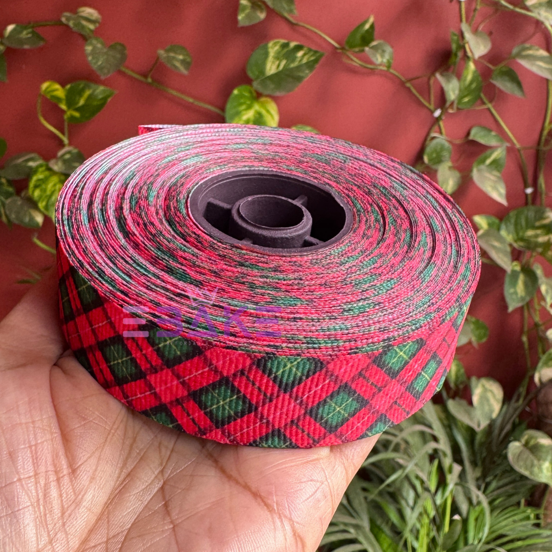 Green & Red Christmas Printed Grosgrain Ribbon