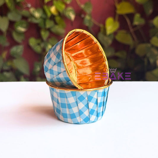 Imported Golden Lined Rolled Rim Muffin Cup / Cupcake Liners - Gingham Printed (Set of 25 pieces) Large