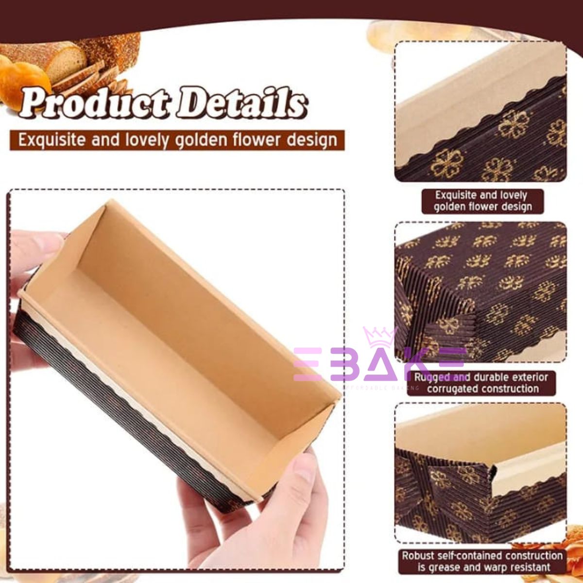 Loaf Cake Mould, Plum Cake Mould Bake And Serve Brown Kraft Large (Set of 5 Pieces)