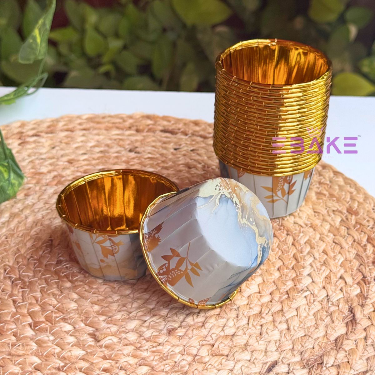 Imported Golden Lined Rolled Rim Muffin Cup / Cupcake Liners - Marble Printed (Set of 25 pieces) Large