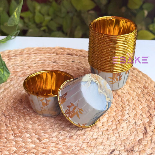 Imported Golden Lined Rolled Rim Muffin Cup / Cupcake Liners - Marble Printed (Set of 25 pieces) Large