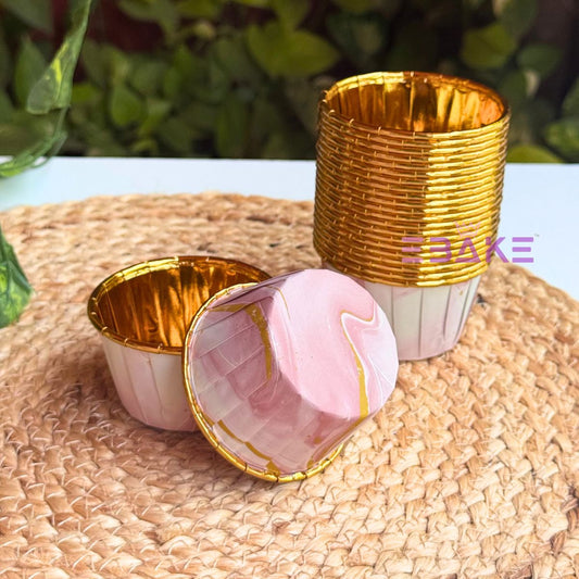 Imported Golden Lined Rolled Rim Muffin Cup / Cupcake Liners - Marble Printed (Set of 25 pieces) Large