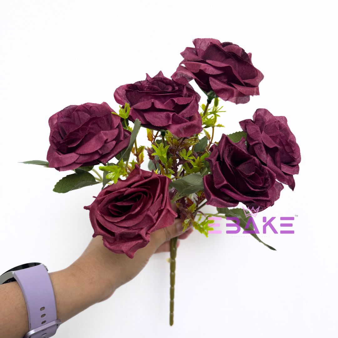 A1258 Deep Maroon Rose Bunch (6 Roses With Fillers)