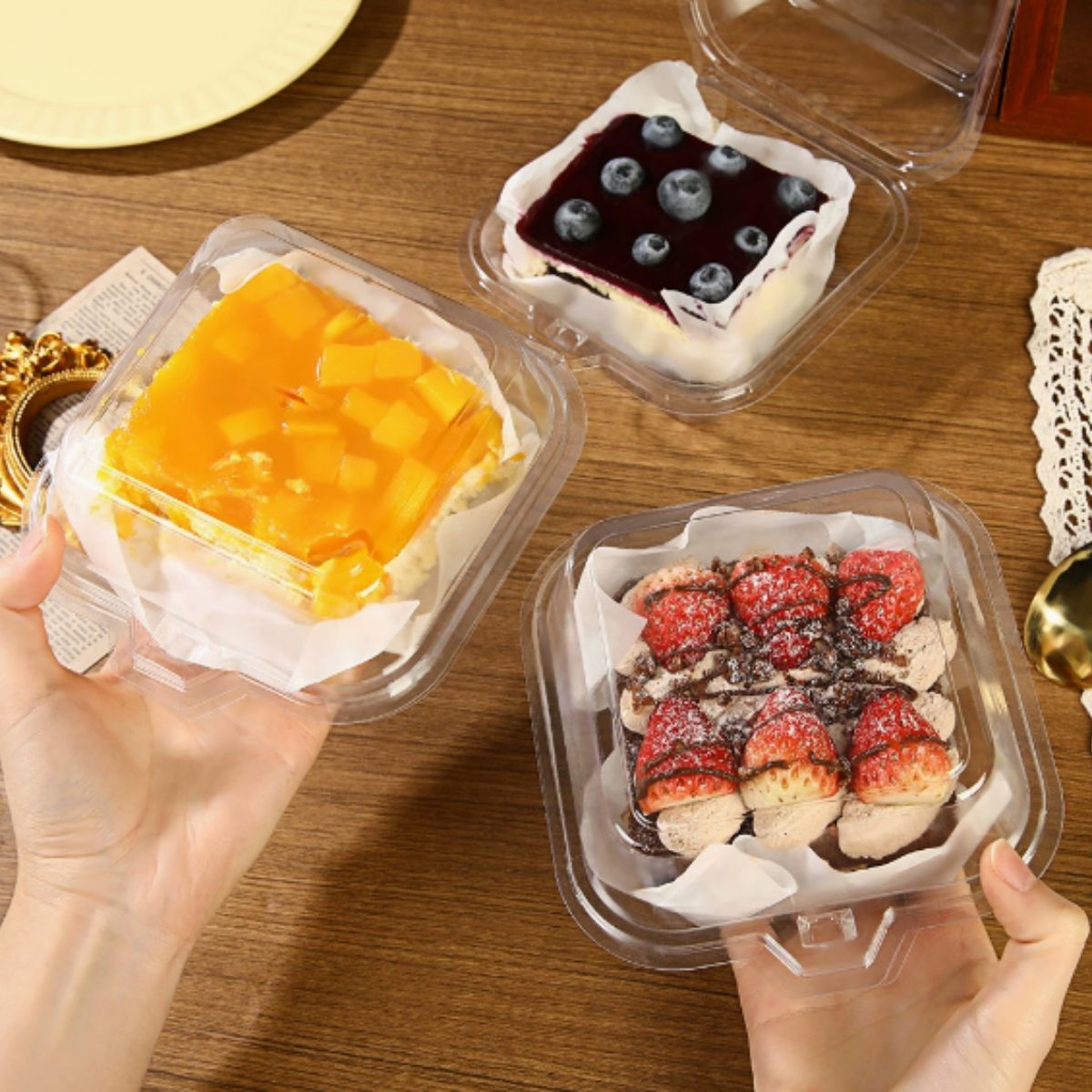 PVC Bento Cake Box - Small (Set of 5) Transparent
