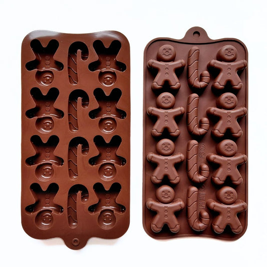 12 Cavity Ginger Breadman & Candy cane Chocolate Silicone Mould