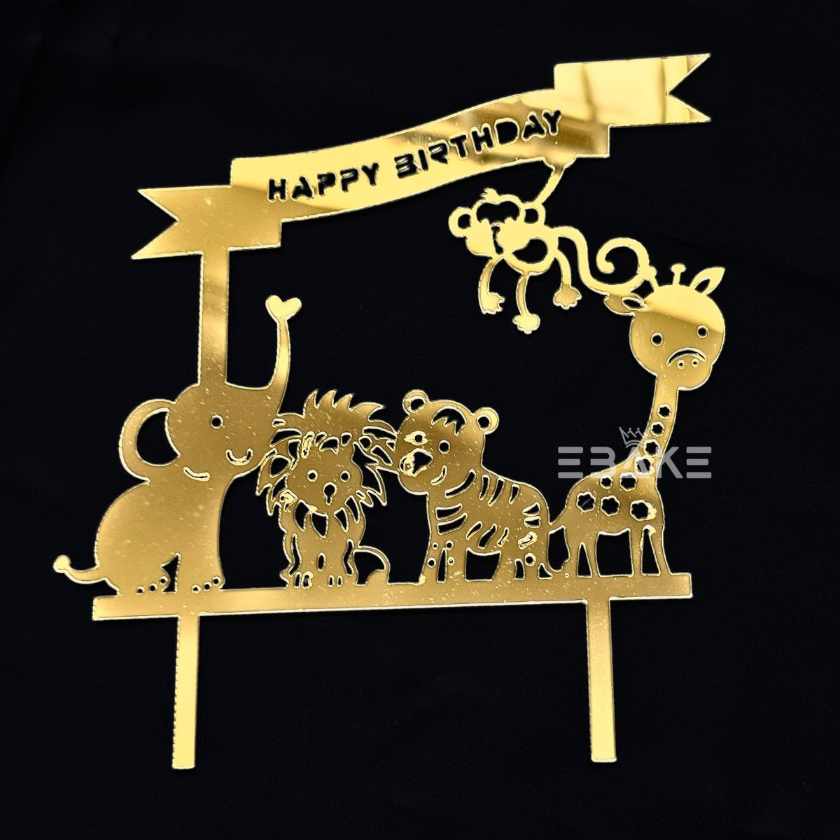 Happy Birthday Cake Topper 5 Inch Golden (Jungle Theme)