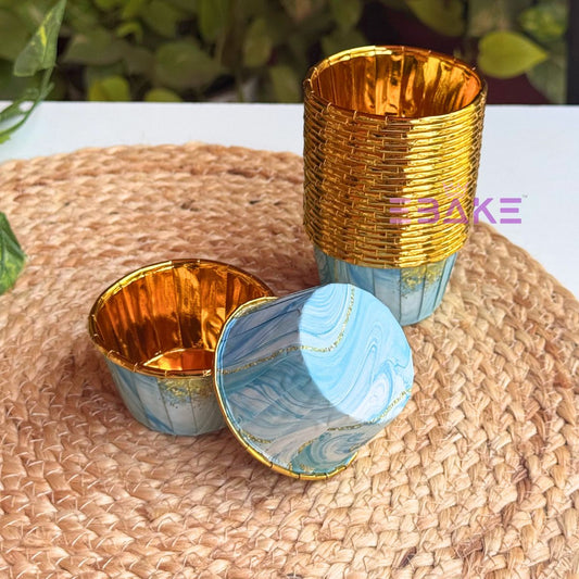 Imported Golden Lined Rolled Rim Muffin Cup / Cupcake Liners - Marble Printed (Set of 25 pieces) Large