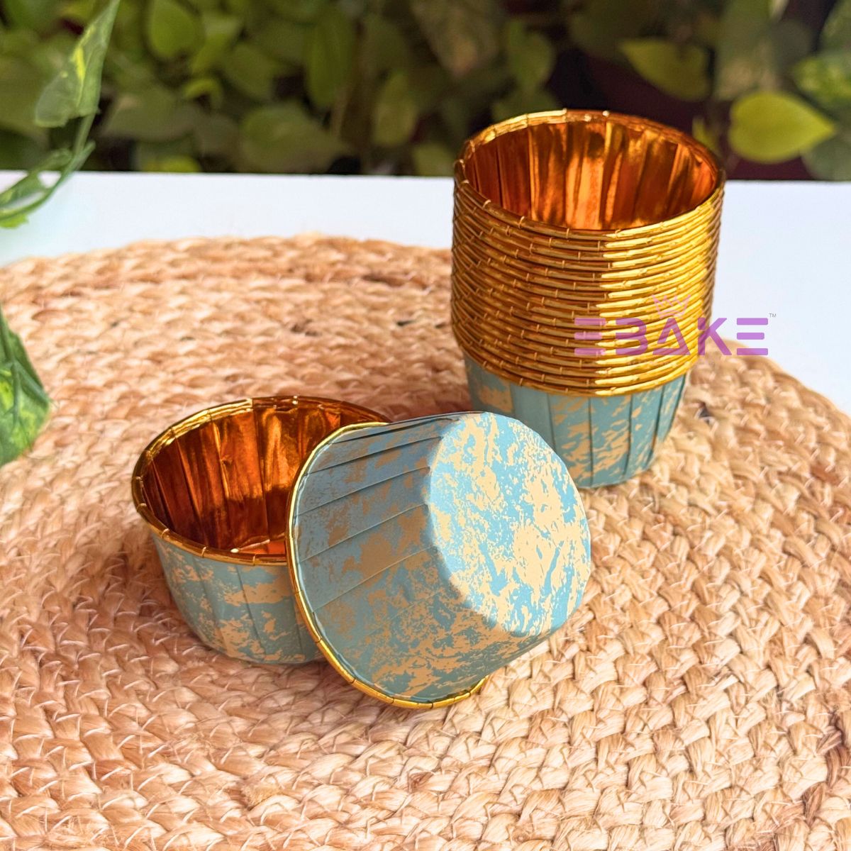Imported Golden Lined Rolled Rim Muffin Cup / Cupcake Liners - Marble Printed (Set of 25 pieces) Large