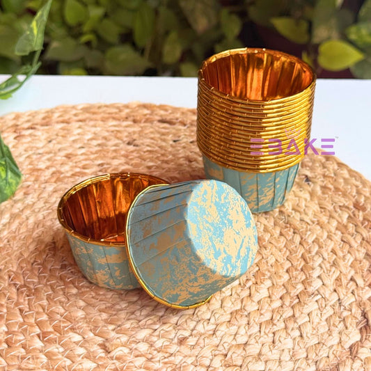 Imported Golden Lined Rolled Rim Muffin Cup / Cupcake Liners - Marble Printed (Set of 25 pieces) Large