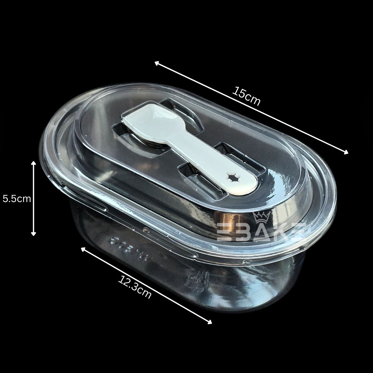 Oval PET Plastic Disposable Clear Container With Lid & Spoon For Desserts