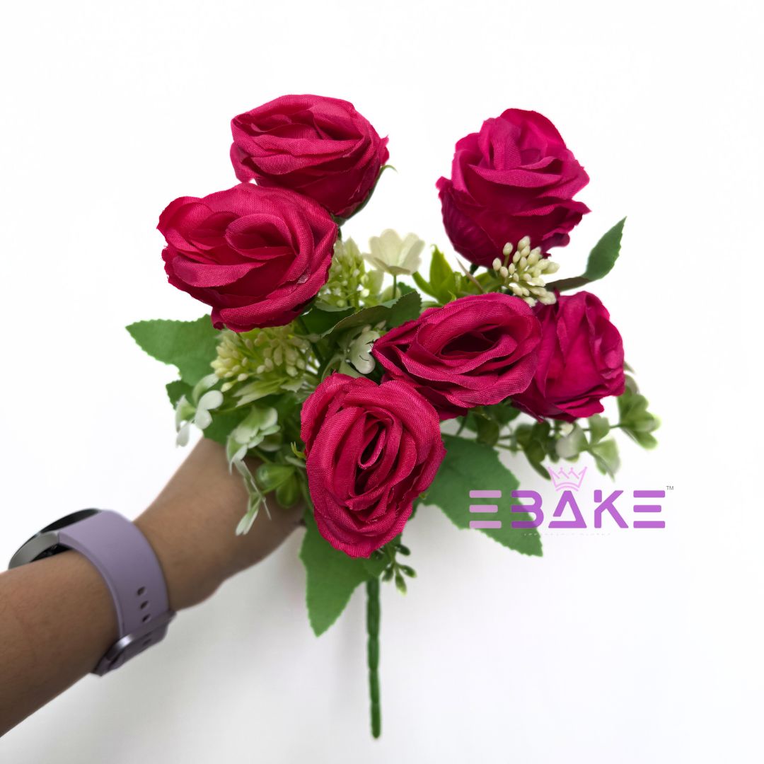 A1265 Hot Pink Rose Bunch (6 Roses With Fillers)