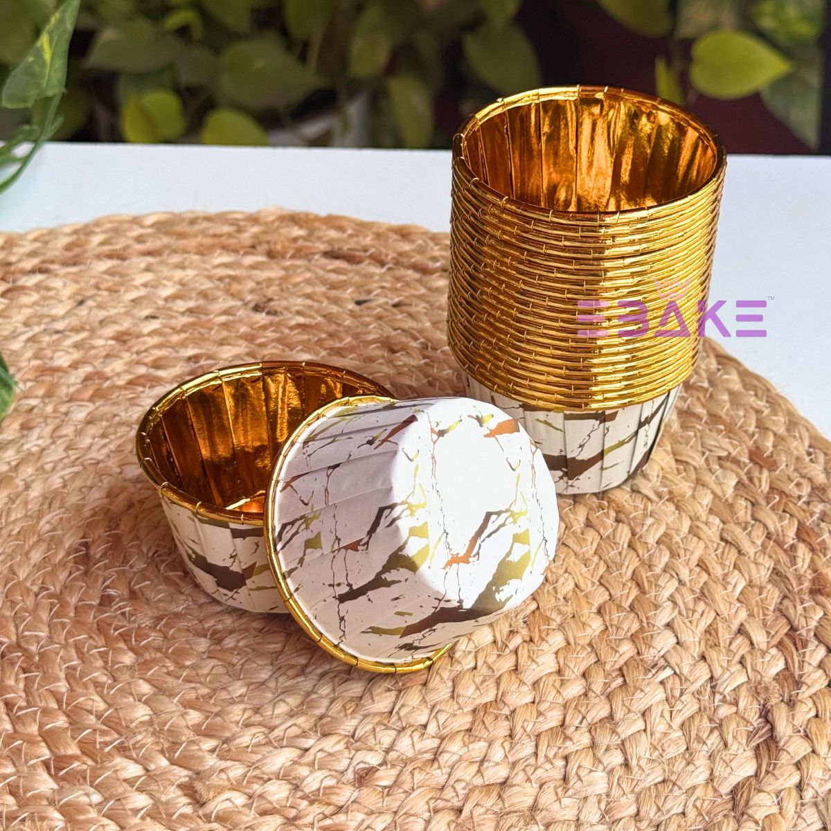 Imported Golden Lined Rolled Rim Muffin Cup / Cupcake Liners - Marble Printed (Set of 25 pieces) Large