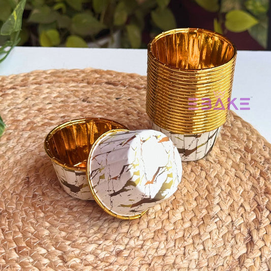 Imported Golden Lined Rolled Rim Muffin Cup / Cupcake Liners - Marble Printed (Set of 25 pieces) Large